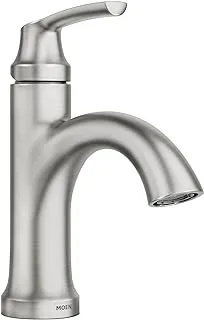 Moen Wellton Single-Handle Spot Resist Brushed Nickel Bathroom Faucet, One Hole Bathroom Sink Faucet with Optional Deck Plate and Drain Assembly, 84980SRN