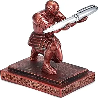 ThreeH Executive Knight Pen Holder Pen Stand with a Pen Personalized Decoration for Desk Office Gift Prize Red