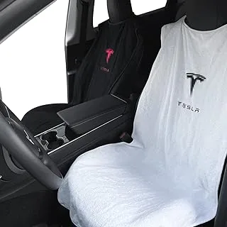 غطاء مقعد أبيض مطور من Piora متوافق مع طراز Tesla S / 3 / X/Y - غطاء مقعد منشفة العرق للمشي لمسافات طويلة واليوجا والجيم والجري والسباحة والملاكمة في الهواء الطلق للأنشطة الرياضية للكلاب والأطفال، بدون حزام (أمامي، أبيض)