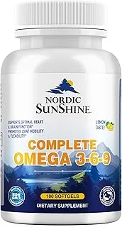 Nordic Sunshine Complete Omega 3-6-9 688Mg | Supports Optimal Heart & Brain Function | Promotes Joint Mobility & Flexibility |Lemon Flavour | 100 Softgel