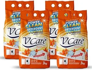 VCare Power Clean Laundry Detergent Powder 3kg Pack of 4- Effortless Stain Removal - Removes Odour and Provides Advanced Cleaning Formula with Fresh Blossom Scent- 12kg