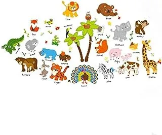 COOLBABY Early Education English Wall Stickers Kindergarten Kids Room Wall Creative Decoration Ornament Stickers Cartoon Animal Baby