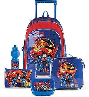 TRUCARE Warner Bros' Superman Defender of Freedom 5in1 Trolley School Bag Set | Kids Backpack Gift | Water Resistant,Box set 18