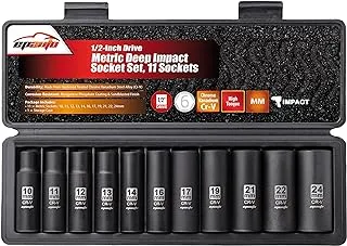 EPAuto 1/2-Inch Drive Metric Deep Impact Socket Set, 11 Sockets