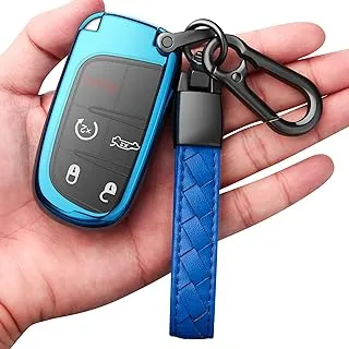 Autophone Compatible with Jeep Key Fob Cover with Leather Keychain Soft TPU Protection Key Case