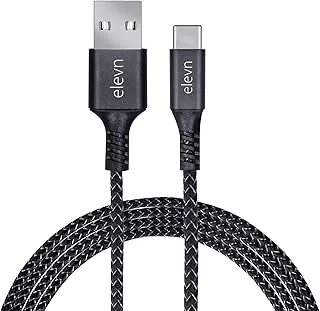 Elevn flex Micro-Usb إلى USB-A Male 2.4A شحن سريع 480 ميجابت في الثانية لمزامنة البيانات وكابل شحن سريع مضفر متين للهواتف الذكية والكمبيوتر اللوحي والأدوات الشخصية (1.2 متر، 4 أقدام، كابل مضفر متين (أسود ورمادي)