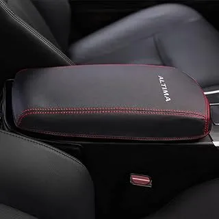 CEBAT Center Console Armrest Box Cover Anti-Scratch Leather Auto Central Armrest Protector Pad Interior Decoration Accessories Fit For Nissan Altima 2013 2014 2015 2016 2017 2018(Red Stitches)