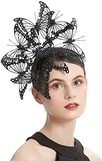 قبعة Coucoland Butterfly Fascinator قبعة على شكل فراشة العاهل عصابة رأس على شكل تاج لحفلات الشاي والهالوين