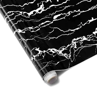 Marble Contact Paper, Homeme 60 x 300cm Marble Wall Sticker Decorative Self-Adhesive Wallpaper with PVC Waterproof Oil-Proof and Removable for Kitchen Countertop Cabinet Furniture-Diamond Black