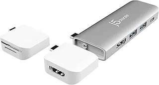 j5create JCD387 Ultradrive Kit USB-C® قاعدة تركيبية مزدوجة العرض، فضي وأبيض