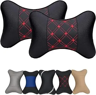 yuhuru Car Neck Pillows Both Side Pu Leather 2pieces Pack Headrest Fit for Most Cars Filled Fiber Universal Car Pillow (Black&Red)