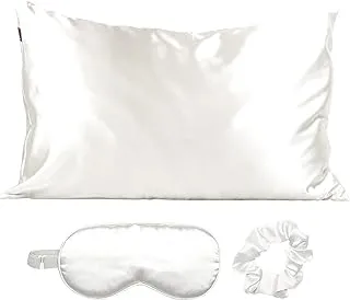 Kitsch Satin Sleep Set | Softer Than Silk Pillowcase and Eyemask Set - Includes 1 Satin Pillowcase | 1 Satin Eye Mask | and 1 Satin Volume Scrunchie | Pillow case for Hair (Ivory)