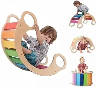 COOLBABY Wooden Climbing Ladder For Toddlers, Wooden Wobble Balance Board. Waldorf Rocker, Open Learning Toys For Preschoolers And The Whole Family