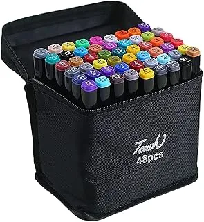 Art Marker Pens Alcohol Based Brush 24/36/48 Colors Dual Tip Set with Fine and Brush Tip for Kids Doodle Adults Highlighter Design Draw Sketch Paint Illustration with Storage Case (48 Colors)