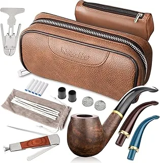 Scotte Tobacco Smoking Pipe,Leather Tobacco Pipe Pouch Pear Wood Pipe Accessories (Scraper/Stand/Filter Element/Filter Ball/Small Bag/Box) (brown)