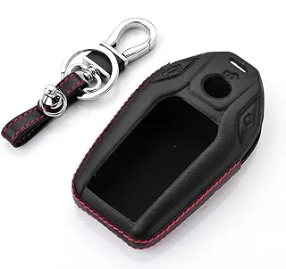 M.JVisun Genuine Leather Key Fob Cover for BMW 5 Series 6 Series GT 7 Series 730Li 740 740Li 750Li 760Li i8 X3 X4 X5 X6 X7 Smart Display LCD Screen Car Remote Key Case with Keychain - Black