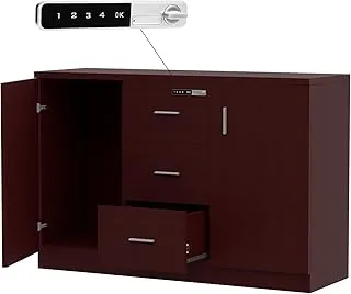 Mahmayi Argent 1147 Storage Cabinet with 3 Storage Drawer and 2 Side Door with Touch Screen Digital Lock ideal for Home and Office - Apple Cherry