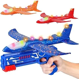 COOLBABY 3 Pack Foam Glider Airplanes with Launcher Outdoor Catapult Plane Toys for Kids 2 Flight Modes Perfect Gifts for Outdoor Sports and Flying Fun