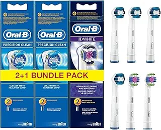 Oral-B 6 Pcs Brush Head Bundle Pack EB20-2 x 2 Pack + EB18-2 - Precision Clean Replacement Brush Heads + 2 3D White Brush Head, Compatible with entire Oral-B Rechargeable toothbrush handles