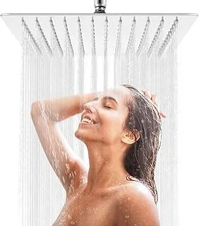 AWARA 12 Inch Rain Shower Head, Square Ultra Thin 304 Stainless Steel Large Rainfall Shower Head Chrome Polish, Full Body Coverage Modern Waterfall Shower Head