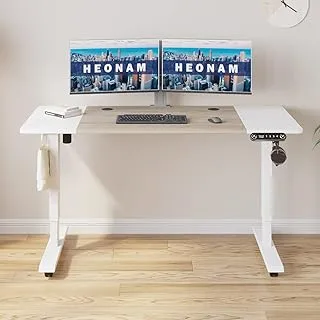 Electric Standing Desk,55 x 24 Inches Height Adjustable Stand Up Table, Ergonomic Home Office Desk with Splice Board, Double-Beam,White Frame/White and Oak Top