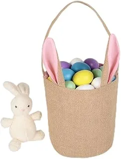 Homesmiths Easter Bunny Baskets with Ears Stand Up, Cute Easter Canvas Jute Bags, Easter Burlap Bunny Ear Tote Bags for Kids Gift Egg Hunting Candy, Pink. 20x22 cm