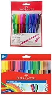 Faber-Castell Ball Pen 0.7Mm Poly Bag Of 10Pc + Faber-Castell Connector Felt Pen 20 Color, F155520