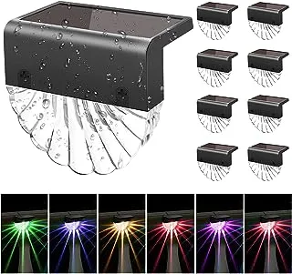 GEEKHOM Solar Deck Lights Outdoor Waterproof, 8 Pack LED Fence Light for Patio Decor, Solar Powered Outside Step Lights for Pool Patio Garden,Warm White/Color Changing Glow,Stair Lighting