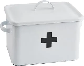 Enameled First Aid Box with Lid & Black Cross on Front