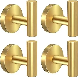 stusgo 4 Packs Gold Towel Hook for Bathroom Wall, Drilling Coat Towel Holder, Matte Brass Finish Robe Hooks, SUS304 Stainless Steel Towel Hooks for Hanging,Brushed Gold Bathroom Hooks Drilling