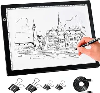 Comzler A4 Light Box Portable LED Tracing Copy Board Light Pad - Ultra Thin Adjustable USB Power Magnetic Trace Light Pad Dimmable Brightness for Tattoo Drawing, Stream, Sketching, Animation, Stencil