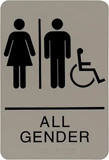 Headline Sign All Gender Restroom Sign with Wheelchair, 6 x 9 Inches, ADA, Taupe and Black (9488)