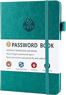 McMola Password Book Alphabetical with Tab, Small Pocket Size Used for Internet Address and Password Organizer with Pen Loop,Elastic Band， Inner Pocket, Bookmarks,19.7x13.5cm (Green)