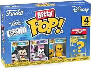 Funko Bitty Pop! Disney - Mickey Mouse, Minnie Mouse (pink Dress), Pluto and A Surprise Mystery Mini Figure - 0.9 Inch (2.2 Cm) Collectable - Stackable Display Shelf Included - Gift Idea