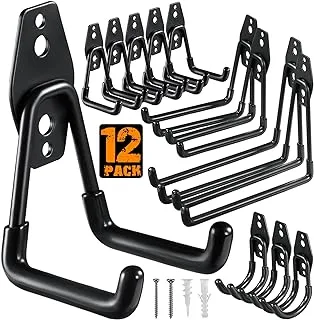 Garage Hooks Heavy Duty,12-Pack Utility Steel Garage Storage Hooks,Wall Mount Garage Hanger & Organizer for Organizing Power Tools, Ladders, Bulk Items, Bikes, Ropes etc