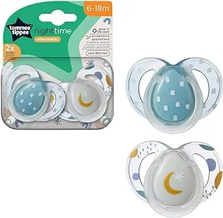 Tommee Tippee Night Time Soothers, Symmetrical Orthodontic Design, BPA-Free Silicone Baglet, Includes Steriliser Box, 6-18m, Pack of 2 Dummies, Bluemoon