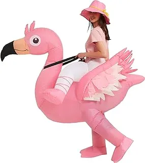 One Casa Inflatable Flamingo Costume Riding On Flamingo Air Blow up Funny Fancy Dress Party Halloween Costume for Adult