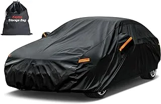 Kayme 7 Layers Heavy Duty Car Cover Waterproof All Weather, Full Exterior Cover Outdoor Snow Sun Uv Protection with Zipper for Automobiles, Universal Fit for Sedan (Up to 193 Inch) Black