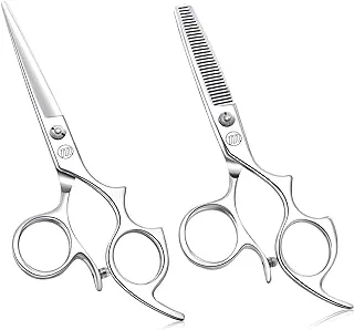 14cm Hair Cutting Shears Set with Large Finger Holes, Professional Barber Stylist Thinning Shears, Salon Hair Cutting Scissors, 440C Japanese Stainless Steel, Silver