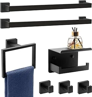 Dorudon atrox 7 Piece Bathroom Hardware Set, Matte Black Bathroom Accessories 2*23.6