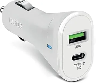 SBS Fast Charging Car Charger, 20W, Dual Device Support, Convenient Portable Charging, Construction, Apple & Android Compatible, White