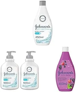 Johnson's Body Wash, Anti-Bacterial, Sea Salts, 250ml + Johnson's Hand Wash, Anti-Bacterial, Sea Salts, 500ml + Johnson's Body Wash - Vita-Rich, Replenishing Raspberry Extract, 400ml