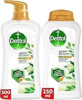 Dettol Activ-Botany Antibacterial Showergel & Bodywash, Green Tea & Bergamot Fragrance, with Plant-Derived Ingredients for Effective Germ Defence & Personal Hygiene, 250ml + 500ml