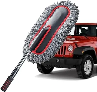 YeewayVeh Car Duster، منفضة غبار السيارة بمقبض طويل قابل للتمديد، أداة تنظيف السيارة خالية من الخدوش، فرشاة غبار السيارة من الألياف الدقيقة الناعمة للشاحنة وسيارات الدفع الرباعي والمركبات وتنظيف المنزل، باللون الأحمر والرمادي