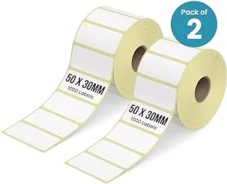 [2 Rolls, 2000 Labels] BRANDSFINITY 2000 Thermal Transfer Barcode Label Sticker, 5cmx3cm Sticky Labels, 50mmX30mm, Pack of 2, 2000 Labels