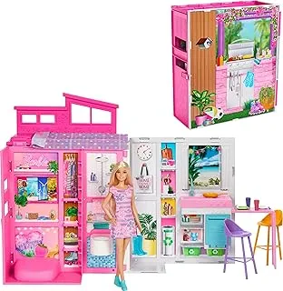 Barbie Getaway Doll House with Barbie Doll, 4 Play Areas and 11 Decor Accessories