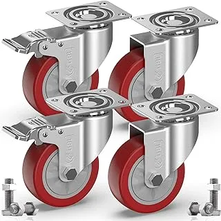 GBL - 4'' Caster Wheels + Screws 1320Lbs | 4 x Heavy Duty Castor Wheels with Brakes | Dolly Wheels for Moving Furniture Table Trolley Workbench Garage (2 With Brakes & 2 Without Brakes)