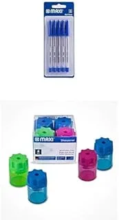 MAXI BALL PEN OF 5PC BLUE + SHARPENER SINGLE HOLE 4PC BOX