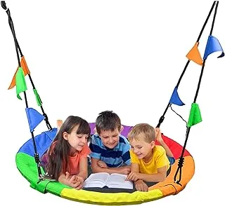 COOLBABY Saucer Tree Swing Seat, Adjustable Children's Swing for Children and Adults Round Swing 100cm Diameter Maximum Weight up to 300kg for Home Garden House Outdoor Outdoors Swing (Multicolor)