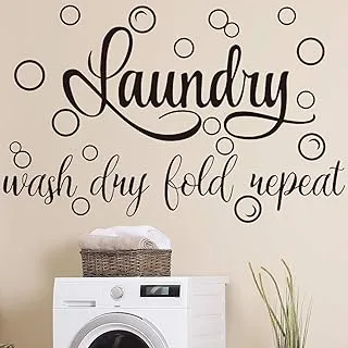 BPA® Laundry Room Vinyl Wall Decal Saying Wash Dry Fold Repeat Wall Sticker Bubble Sticker Decals Laundry Art Signs Wall Quote Sticker for Decoration Supplies (19.7 x 30.7 Inch, Black)